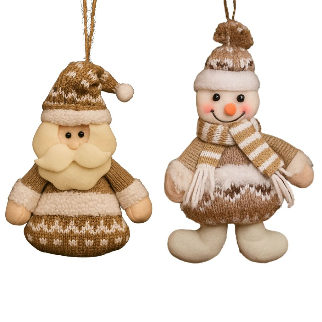 Kit 02 Enfeites Natalinos de Pelúcia Para árvore de Natal Papai Noel e Boneco de Neve